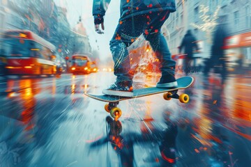 Wall Mural - A professional skateboard trick, focusing on the flow and rhythm of movement