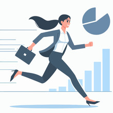 Flat Design Illustration Of Business Woman Pursuing Career, Business Target