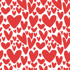 Wall Mural - seamless pattern red hand-drawn of hearts, free-form hearts illustrations regular seamless pattern, 