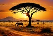 Africa, elephants at sunset in continent
