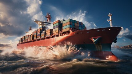 Cargo container ship in the ocean with logistics business and transportation industry