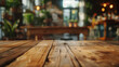 Vacant Wooden Table Against Soft Focus Restaurant Setting