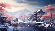 peaceful nature landscape japan winter and snow ai genertaed 4k pro image