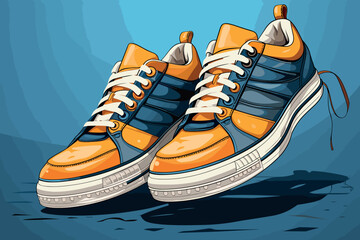 A pair of Sneaker, sport shoes - comic book style, cartoon vector illustration on abstract background.