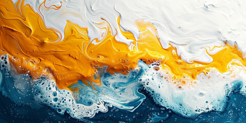 An ocean of color, abstract waves of vibrant expressive colors, gold , whites and blues