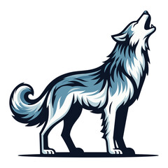 Wall Mural - Wild howling wolf dog full body design vector illustration, animal wildlife template isolated on white background