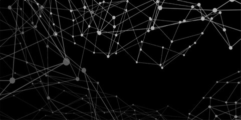 Abstract technology connection network of particles and lines. Global network Futuristic grid artificial intelligence connections. Plexus of lines and dots and connected particles Vector