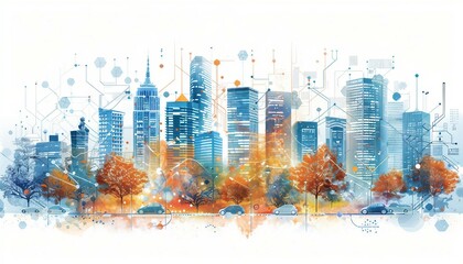 Wall Mural - Smart City Infrastructure Blueprinting, blueprinting for smart city infrastructure projects with an image featuring urban planners and technology experts designing interconnected systems for transport