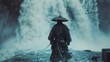 © Justlight - A samurai stands in front of a raging waterfall finding strength and power in its forceful presence.