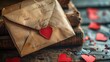 © Sascha - Vintage Love Letter Envelope on Stack of Books with Paper Craft Hearts - Nostalgic Sentimental Romance and Enduring Symbolism