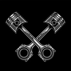 Hand drawn crossed pistons on black background