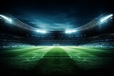 Fototapeta Sport - Green field in soccer or football stadium at night empty playground, 3d rendering