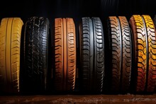Black And Colorful Car Tires Tested In Different Weather Conditions, Quality Tire Advertisement