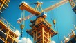 Tower crane at a construction site with a clear blue sky in the background. Suitable for construction and machinery marketing.