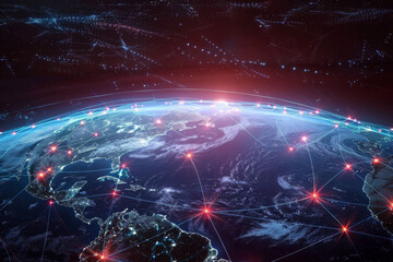 Wall Mural - a globe with a lot of red lights on it