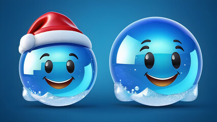 Wall Mural - cartoon winter character Smiley's face. glassy a winter a emoji on blue background. winter Smiley's face cartoon. cool ice winter cartoon.