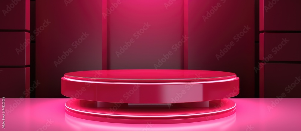 A round table with a red light placed on top, creating a striking ...