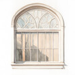 Watercolor illustration with antique window and reflection on white background.