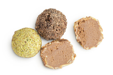 Wall Mural - A variety of different truffles Isolated on a white background. Top view. Flat lay.