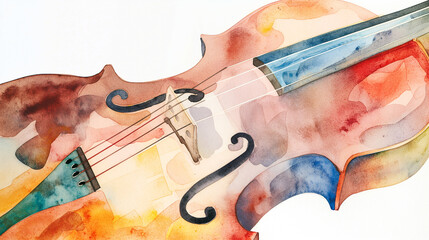 Wall Mural - Violin colorful watercolor painting Abstract background illustration