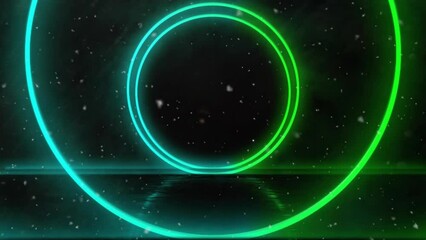 Wall Mural - animation of purple and green neon rings advancing over night sky