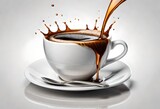 Fototapeta Uliczki - Cup of coffee in a plate with splash.