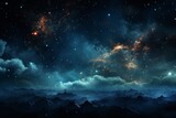 Fototapeta  - a night sky filled with stars and clouds, with a mountain range in the distance. The stars are bright and vibrant, and they create a sense of wonder and mystery.