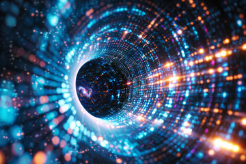 Wall Mural - a blue and orange tunnel with a black hole in the middle