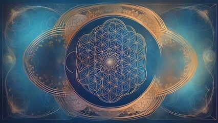 Wall Mural - background with circles _A light dotwork geometry poster with a flower of life and abstract style.  