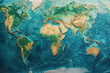© Emanuel - Detailed flat map of continents and oceans on a textured world map on a global satellite photo. Earth view from space