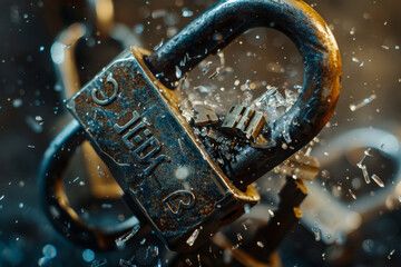 Poster - A close up of a padlock with the word stainless on it