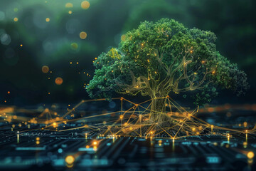 Wall Mural - a computer generated image of a tree on a circuit board