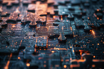 Wall Mural - A close up of a puzzle with a circuit board in the background