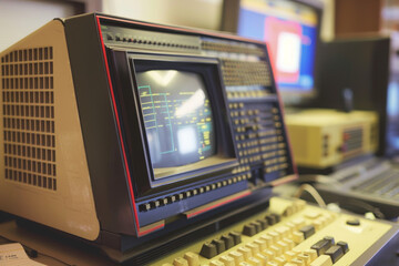 Wall Mural - An old computer with a screen that says jc lab on it