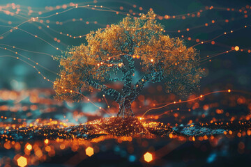 Sticker - A tree made out of glowing dots and lines