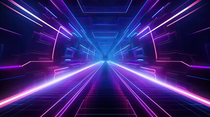 Wall Mural - this is an abstract image of a tunnel with glowing purple and blue neon lights.