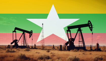 Wall Mural - Myanmar oil industry .Crude oil and petroleum concept. Myanmar flag background