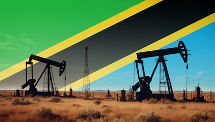 Wall Mural - Tanzania oil industry .Crude oil and petroleum concept. Tanzania flag background