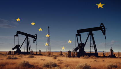 Wall Mural - Alaska oil industry .Crude oil and petroleum concept. Alaska flag background