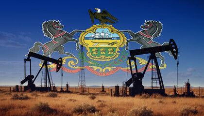 Wall Mural - Pennsylvania oil industry .Crude oil and petroleum concept. Pennsylvania flag background