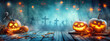 Halloween Invitation: Skeleton and Pumpkins in Graveyard
