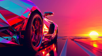 Wall Mural - a colorful luxury sports car abstract art images, in the style of futuristic cyberpunk