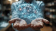 © colnihko - Scientist holds glowing brain hologram in data center, symbolizing advanced neurology research and technology