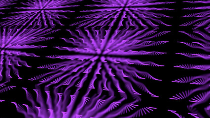 Sticker - Abstract digital surface divided into squares with purple spirals. Animation. Rows of many narrow twisting vortex shapes on a black background.