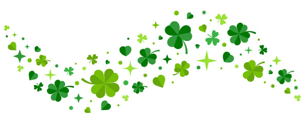 Canvas Print - shamrock or leaf clover border with hearts shape, stars and sparkles on transparent background. curl