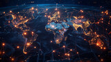 Fototapeta Konie - Global Map Illuminated With Trade Routes