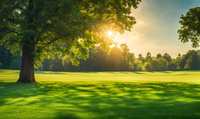 Wall Mural - wide lawn trimmed with precision under a sunset sky