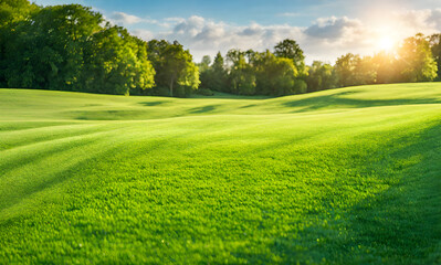 Wall Mural - wide lawn trimmed with precision under a blue sunny sky