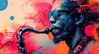 Une affiche abstraite d'un événement de musique jazz, couleurs pastel.
