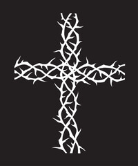 Sticker - black cross of thorns image isolated on black background